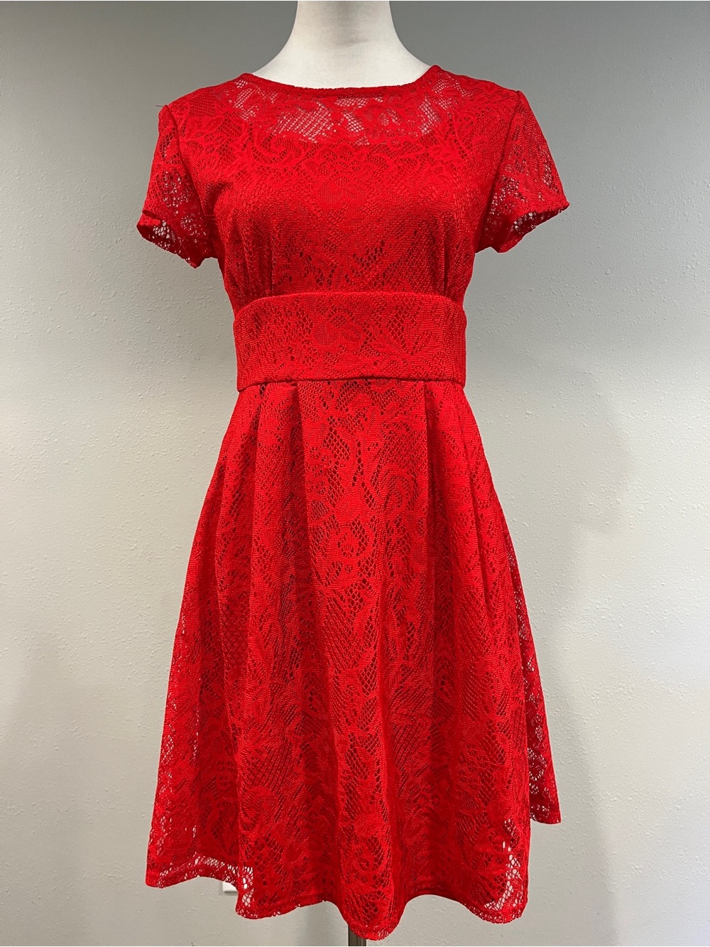 Red Lace short sleeves Fit-and-Flare Dress size 4P
